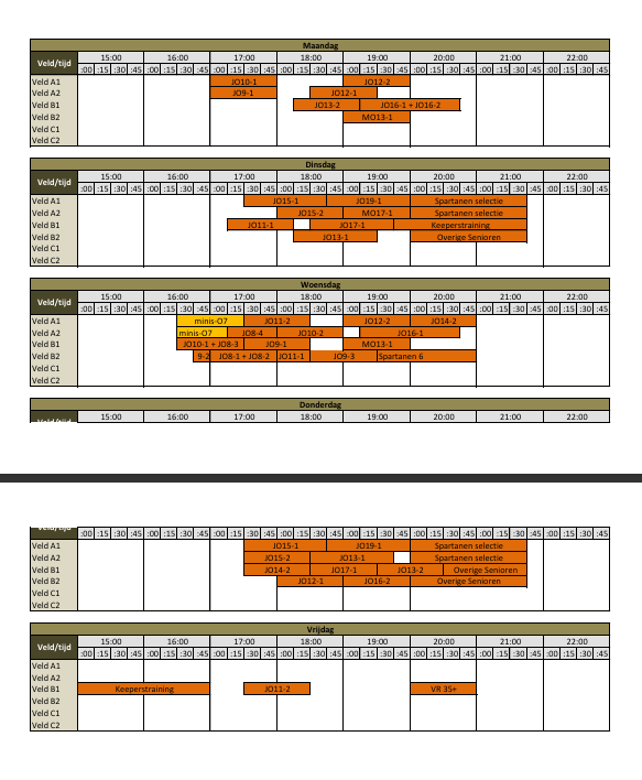 Trainingsschema 2025 voetbal